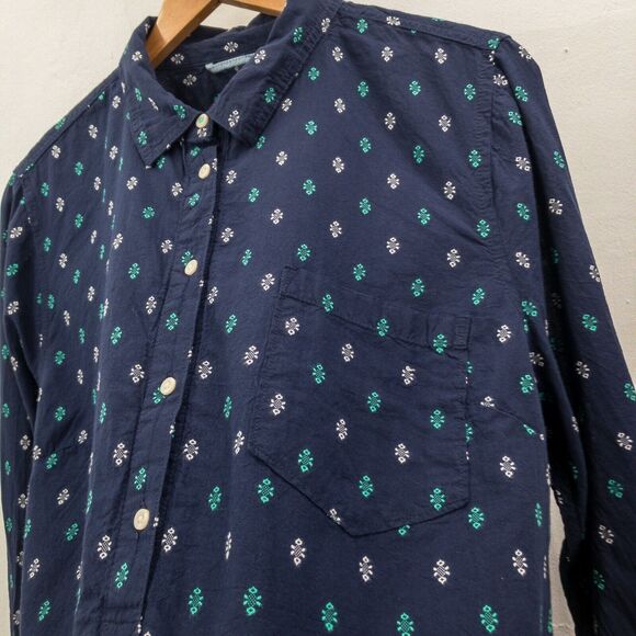Merona Long Sleeve Button Up Shirt Top Size XXL Blue Print - Picture 4 of 11